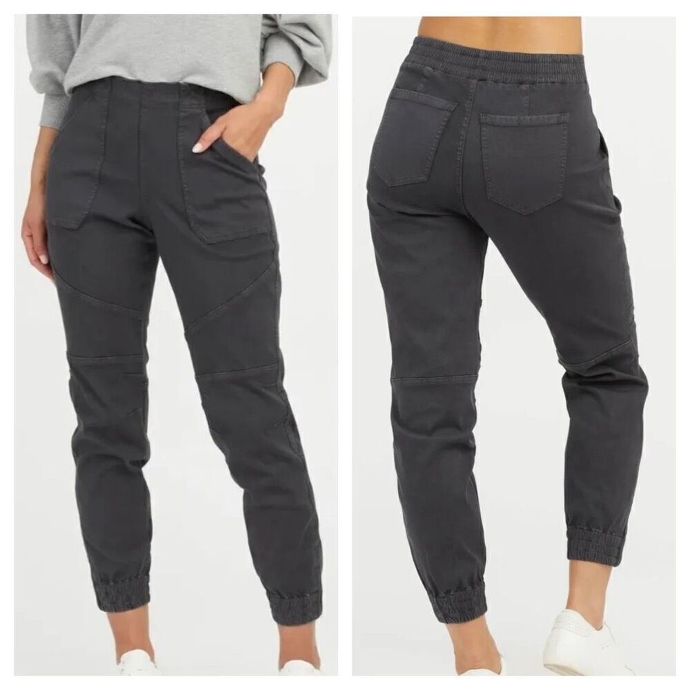 Spanx Stretch Twill Cargo Jogger Pants Washed Black Women's Size Small S